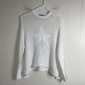 Edikted White Knit‎ Star Sweater Relaxed Fit Long Sleeve Women's Medium